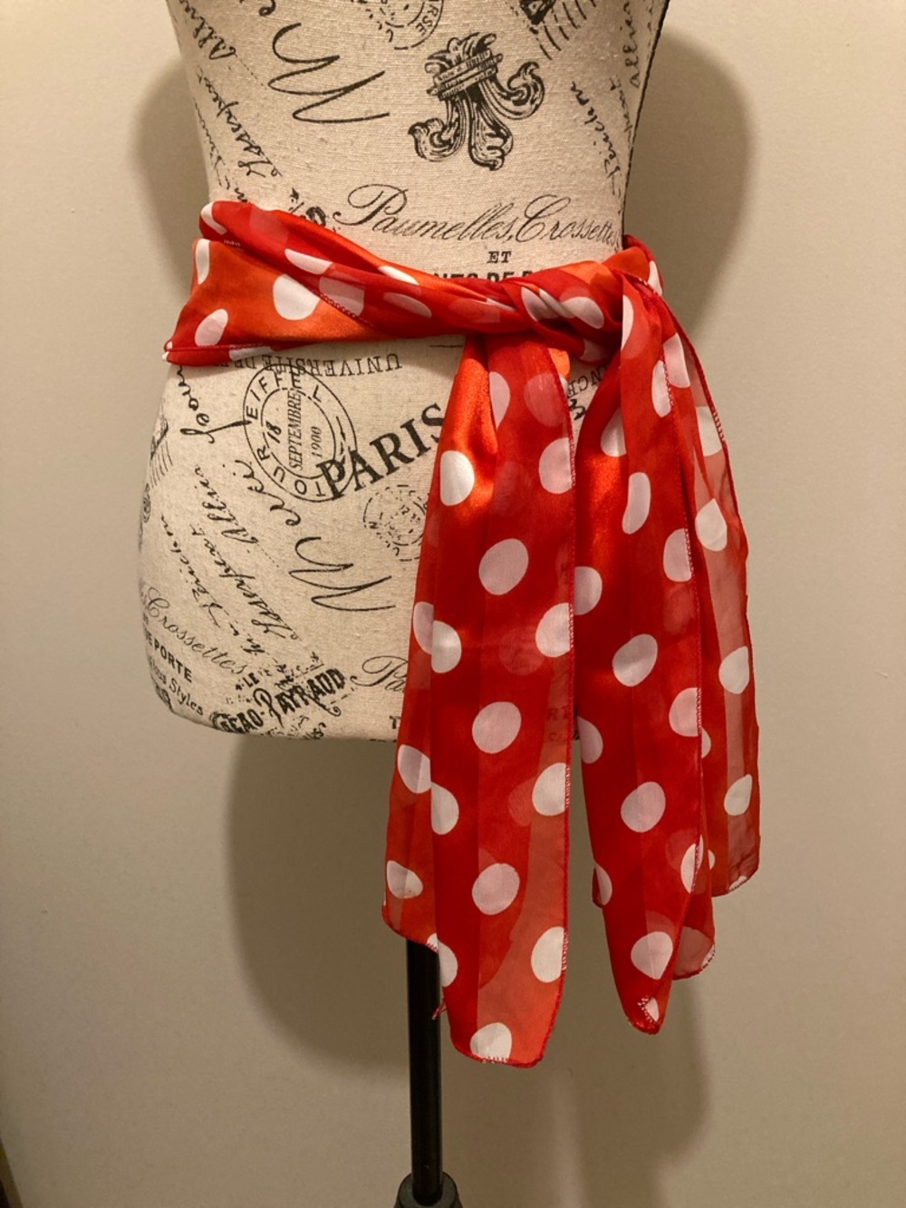 Red Polka Dot Lightweight Scarf Wrap 13in x 60in